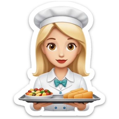 Waitress with food tray sticker