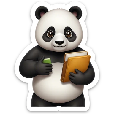 Panda shrugging his shoulders and hands with book in one hand and smartphone in the other sticker