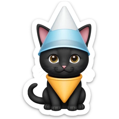 A mostly black kitten with a white chest and a plastic cone on around his head after surgery sticker