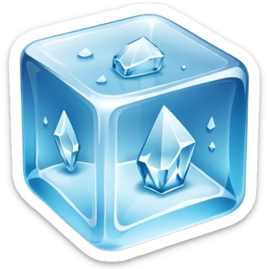 ice cube object icon, crystal clear ice, glossy, small frost details, 3D cartoon, soft shadow, mobile game icon style, centered, clean background, no text, no watermark sticker