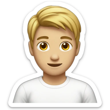 Teenage boy in white t-shirt with short boxer hair sticker