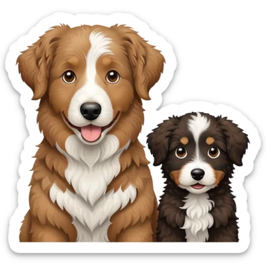 2 dogs, one is a light brown Aussie doodle. the other is a All black Berenedoodle with white eyebrows . Make both same size sticker