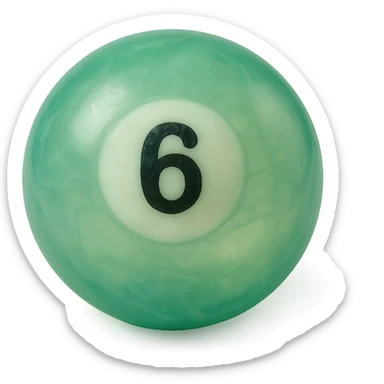 pool billiards 6-ball, retro 90's toy style, very transparent, slightly see-through, green with white circle and number 6, soft plastic texture, soft reflections, soft and squishy, some cloudiness, not shiny, highly detailed, appealing, no tag, no background sticker