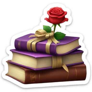 Bundle of books tied with ribbon and rose sticker