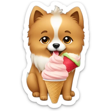 light brown cute spitz eat ice cream sticker