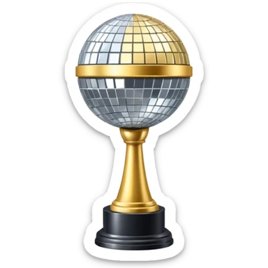 Tall Competition trophy with a silver disco ball on top sticker