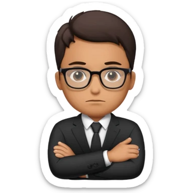 Illustrate Gustavo in a business suit with glasses, hands folded & serious gaze. sticker
