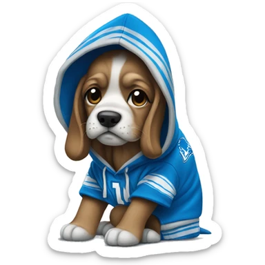 Dog wearing a Detroit lions hoodie  sticker