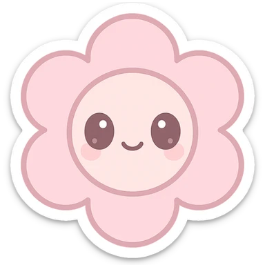 kawaii style icon of a pink flower with a cute face, soft pinks sticker