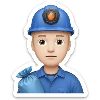 blue garbage man with blue helmet holding garbage  sticker