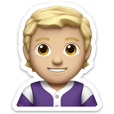 baseball card character. white male. blonde hair letter C logo. Purple and white uniform.  sticker