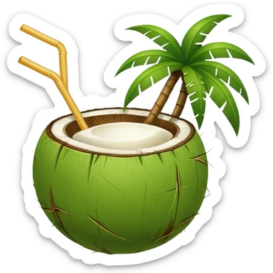 Green Coconut with straw sticker