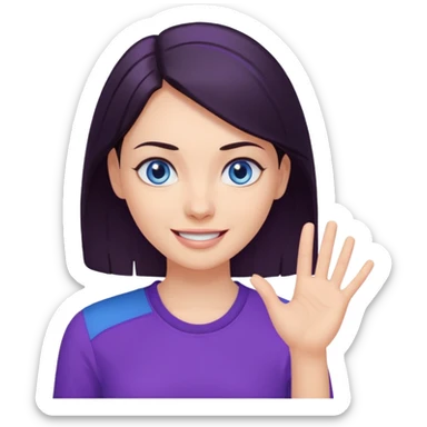 Grinning dark hair woman with blue eyes, wearing purple shirt - explaining something with her hand

 sticker
