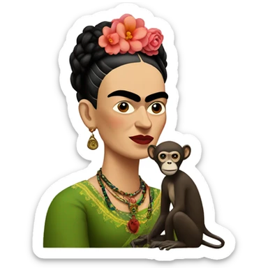Frida Kahlo with a monkey sticker