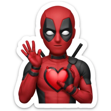 Deadpool making a heart shape with his hands, winking sticker