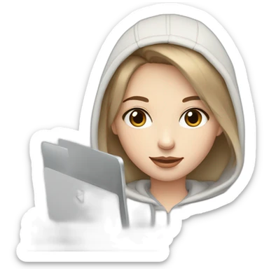 girl with computer,beautiful girl with short hair with computer,blue eyes,white skin, makeup, hoodie,short light-brown hair sticker