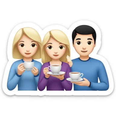 One blond white woman, one black hair white woman and one blond white man with tea cups each sticker