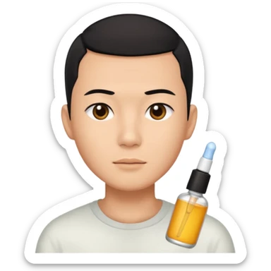 chinese man with buzz cut (black hair) doing skincare sticker