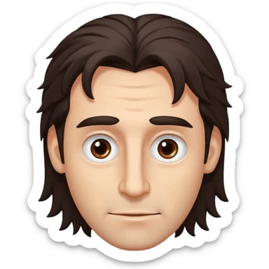 Handsome white man with big brown eyes long nose and dark brown messy hair cover his forhead and hair coming in eyes sticker