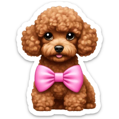 Brown toy poodle laying with pink bow sticker