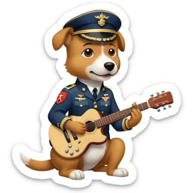 A dog playing the guitar in military uniform sticker