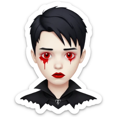 Goth boy with smeared red lipstick sticker