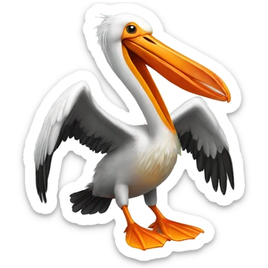 Pelican with orange wings and fire sticker