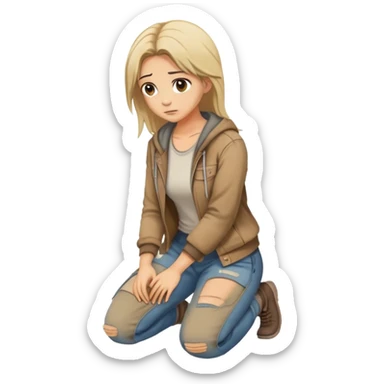 Women begging on her knees sticker