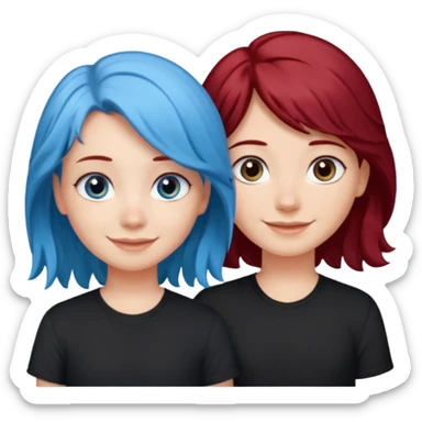 A half blue wavy haired blue eyed and black shirt girl and her straight a litte bit dark red haired dark brown eyed girl bestie sticker
