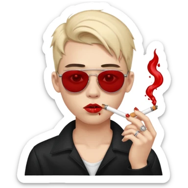 boy high fashion model with piercing sunglasses blood smoking cigarette sticker
