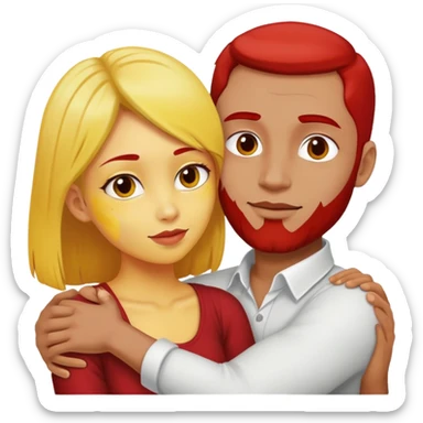 can you make two people when girl have arms on man neck the boy has red face and girl is yellow sticker