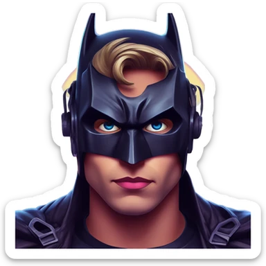 Synthwave Batman in Kung Fury style, oil paint, epic eyes, intricate lips, exquisite pose, beautiful, desirable, logical, Midsommar  sticker