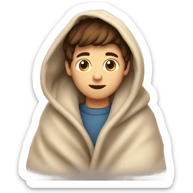Brown hair boy cozy under a blanket sticker