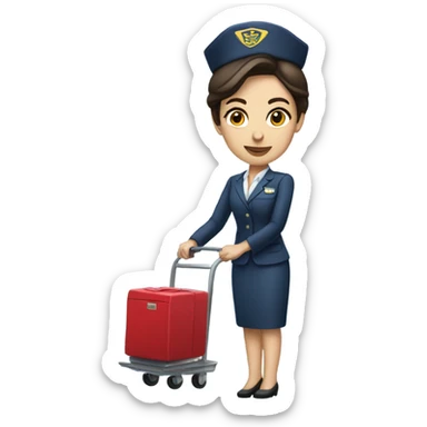 Brunette flight attendant with cart sticker