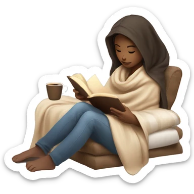 Girl reading a book under a blanket with coffee in her hands sticker