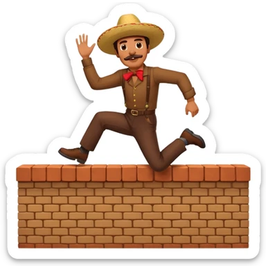 Mexican mustache man jumping over brick wall sticker
