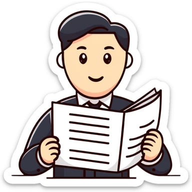 Manager employer reviewing documents with employees sticker