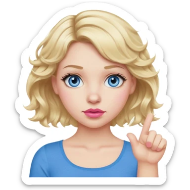 Girl Blonde short wavy hair,  blue eyes, cute blue top, long lashes, pink lips, thumbs down  sticker