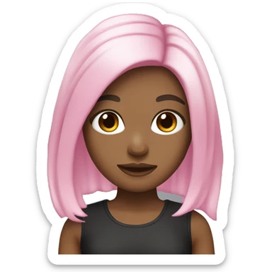 Girl with full black hair, blonde chunky highlights, and pink dyed roots sticker