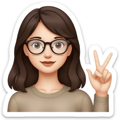 chica con el cabello marrón oscuro semi ondulado y lentes delgados haciendo un like tez blanca sticker