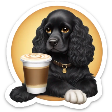 Black cocker spaniel drinking capucino sticker