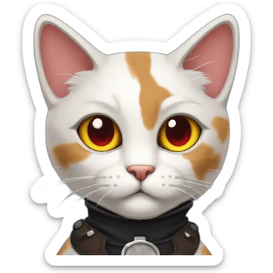 Halloween Meowscles is a buff humanoid calico  cat  he has a shadow design with black  jeans and red crimson  eyes sticker