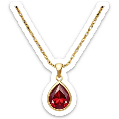 A polished round red garnet pendant suspended from a delicate gold chain, like a drop of enchanted starlight, glowing with the warmth of passion and the quiet power of transformation sticker