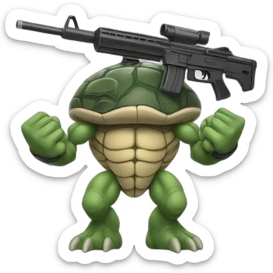 Strong muscles Mushroom turtle with a machine gun sticker