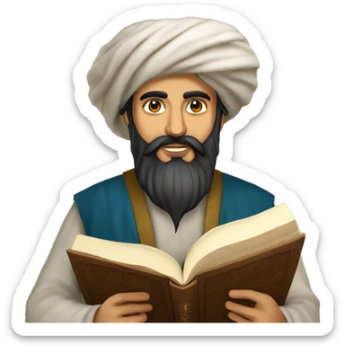 Nizami Ganjavi persian medieval author with a book in hands and black beard sticker