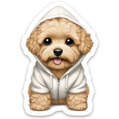 Light apricot color maltipoo with white hoodie  sticker