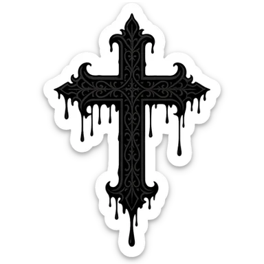 gothic style black goth cross with dripping effect sticker