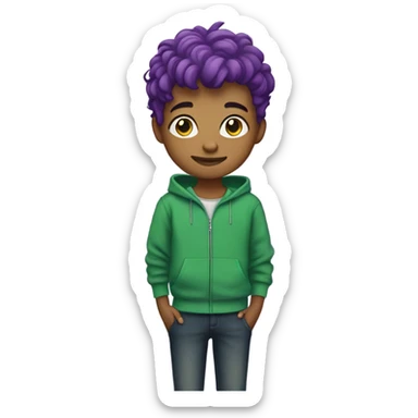 Purple hair boy green zipper sweatshirt tatto sticker