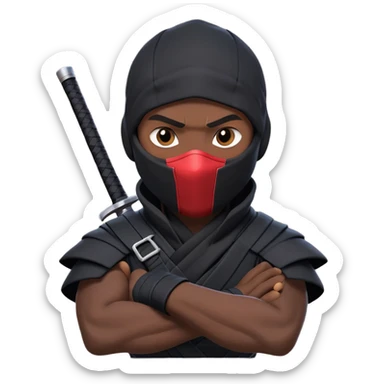 clash-of-clans-aesthetic_-cinematic-mysterious-male-ninja-portrait-emoji, rendered in a flat, vector-style with minimal shading and bold, simplified shapes, with a head slightly turned revealing intense, focused eyes. the ninja has his arm out and perched on top of his forearm is  a  giant black crow sticker