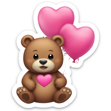 Bear with heart and balloons pink sticker